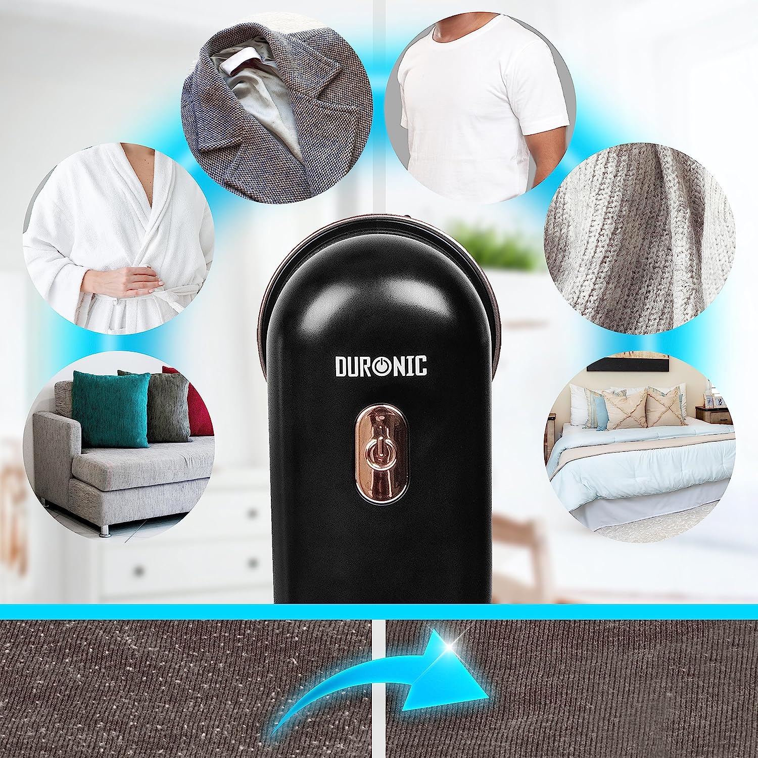 Duronic FS22 BK Rasoir Anti-Peluches Anti-bouloches électrique Filaire ou sur Batterie 2 hauteurs Pochette de Rangement Permet de Remettre à Neuf Vêtements Textiles Tissus Noir