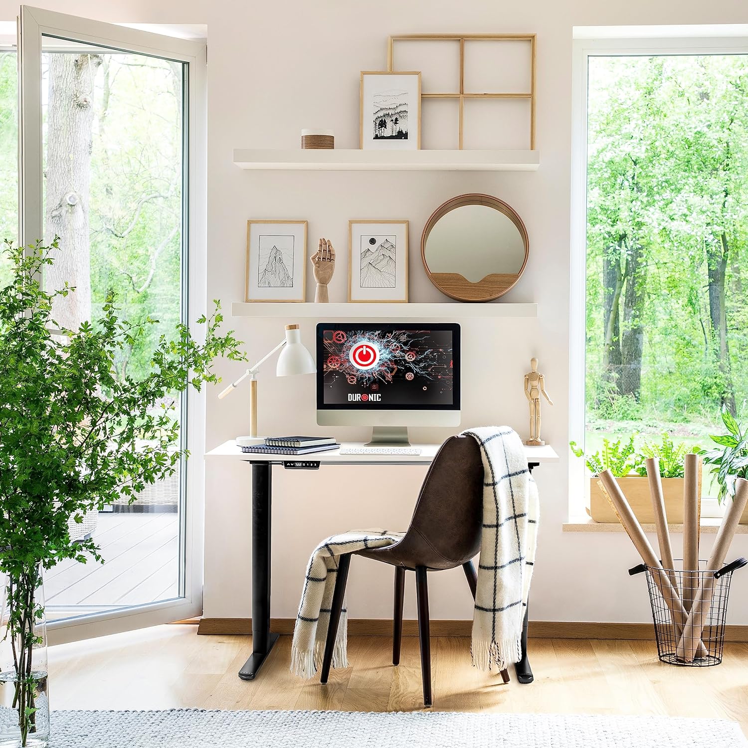 Duronic TM51 BK Structure de Bureau Assis-Debout électrique | Hauteur Ajustable de 72 à 118 cm | Charge maximale de 70 kg | Plateau de 120 140 ou 160 cm vendu séparément | Ports USB et USB-C