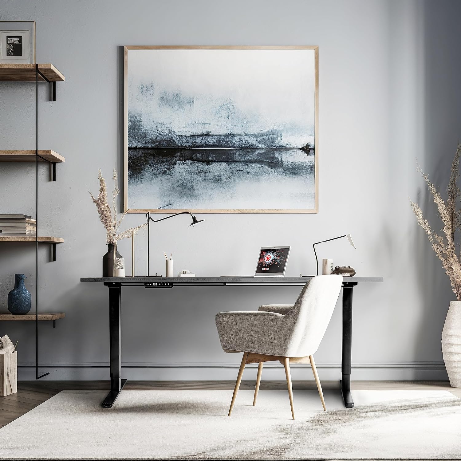 Duronic TM51 BK Structure de Bureau Assis-Debout électrique | Hauteur Ajustable de 72 à 118 cm | Charge maximale de 70 kg | Plateau de 120 140 ou 160 cm vendu séparément | Ports USB et USB-C