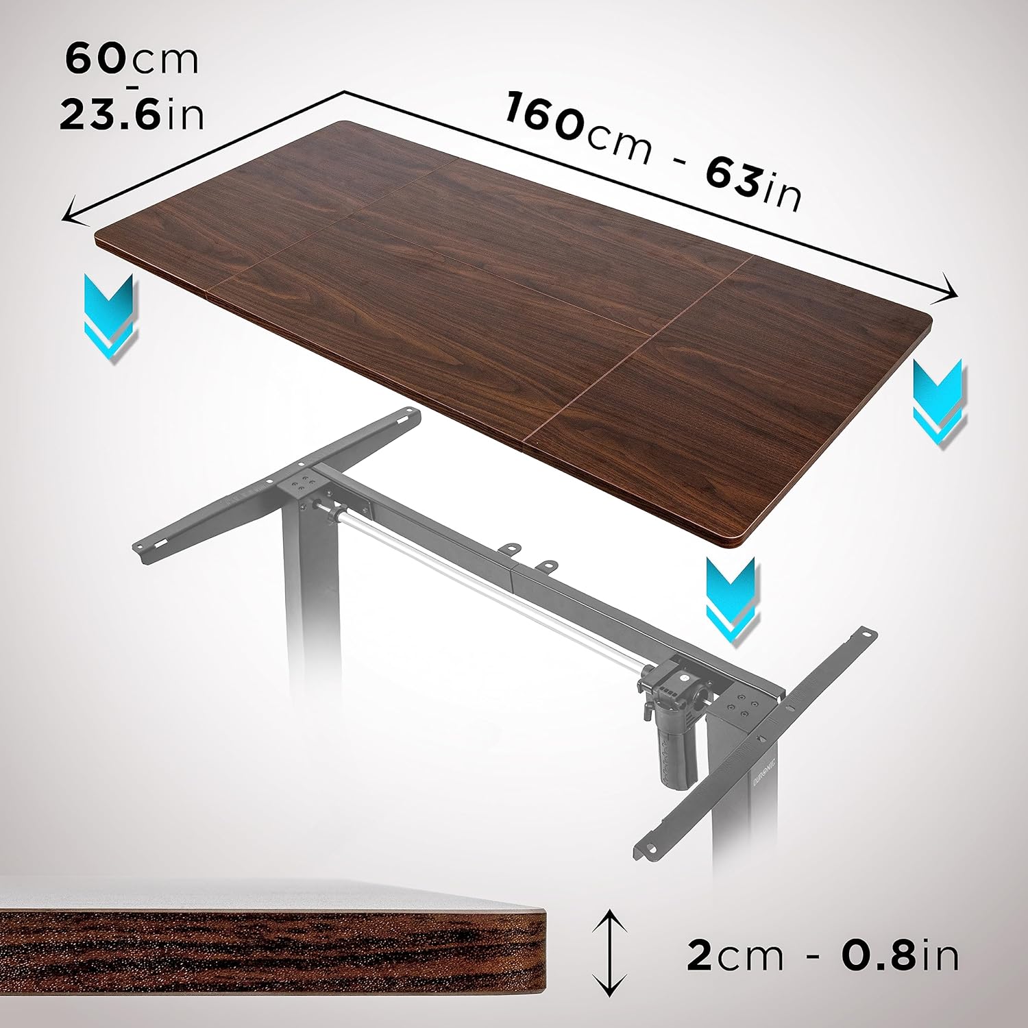 Duronic TT160 WT Plateau pour Bureau Assis Debout de 160 cm | Structure réglable en Hauteur Vendue séparément TM51 ou TM61 | Effet Bois de Noyer