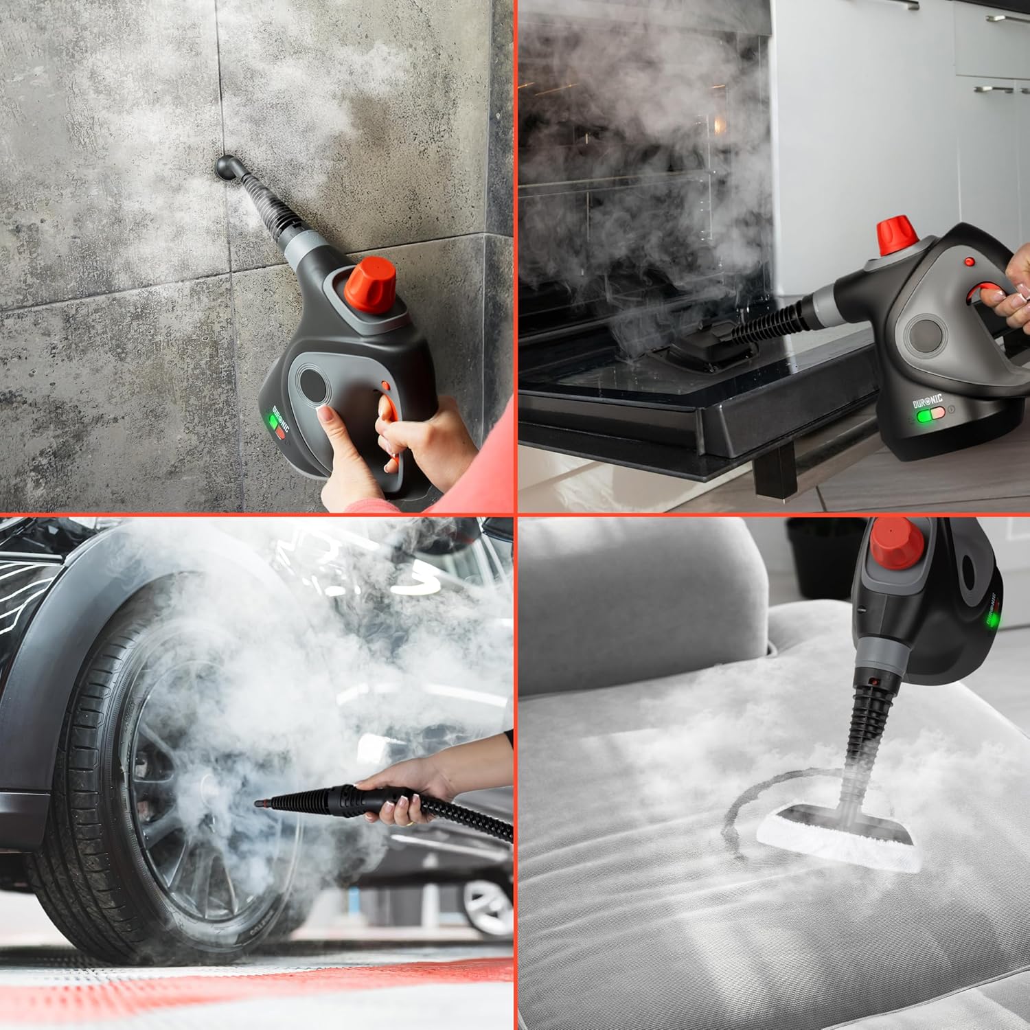 Duronic SC32 BK Nettoyeur vapeur à main 1050W Nettoyeur portable multifonction avec réservoir de 350 ml Nettoyage à la vapeur pour tissus Canapé Joints Douche Four Evier Vitres Fenêtres Miroirs