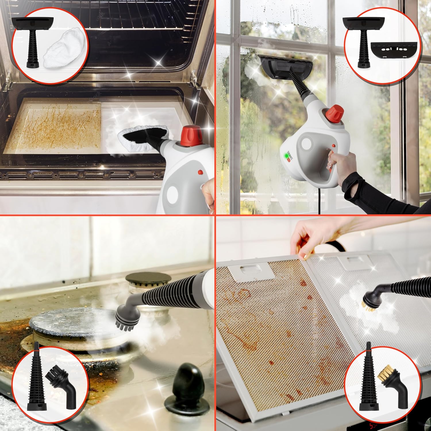 Duronic SC32 WE Nettoyeur vapeur à main 1050W Nettoyeur portable multifonction avec réservoir de 350 ml Nettoyage à la vapeur pour tissus Canapé Joints Douche Four Evier Vitres Fenêtres Miroirs