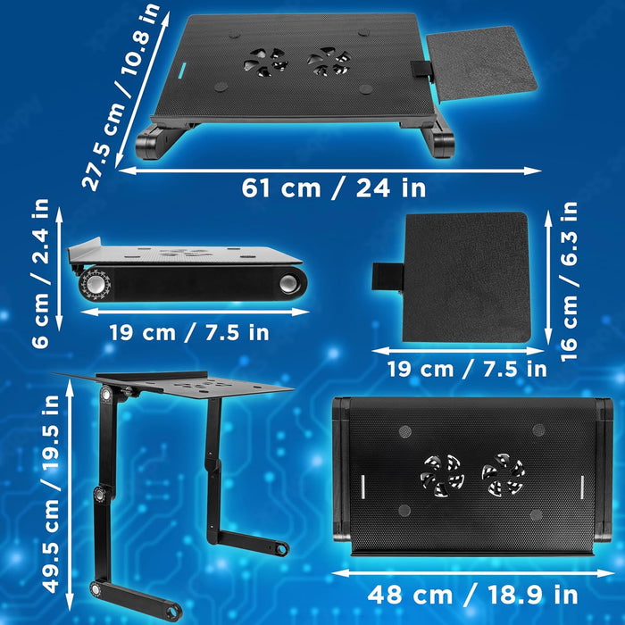 Duronic DML141 Support Ordinateur Portable tablette pliable réglable Surélever l’écran Plateforme Souris Clavier Peinture Dessin Travail Aération Ventilateurs USB Refroidisseur PC Laptop