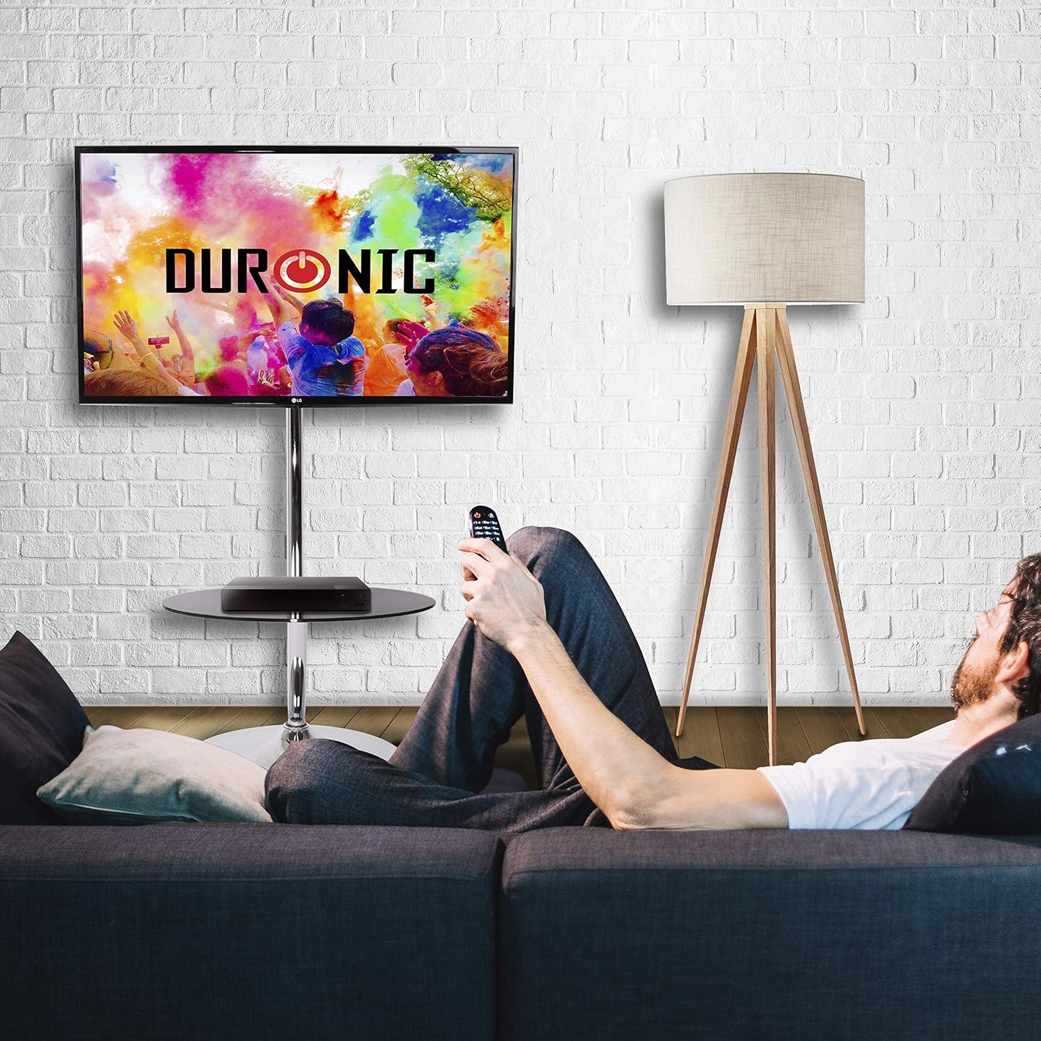 Duronic TVS3F1 Meuble TV pour écran 37 à 70 Pouces Support télévision LCD LED OLED QLED Inclinaison -10° +15° Rotation -60° +60° VESA 600x400 mm Charge Max 68 kg