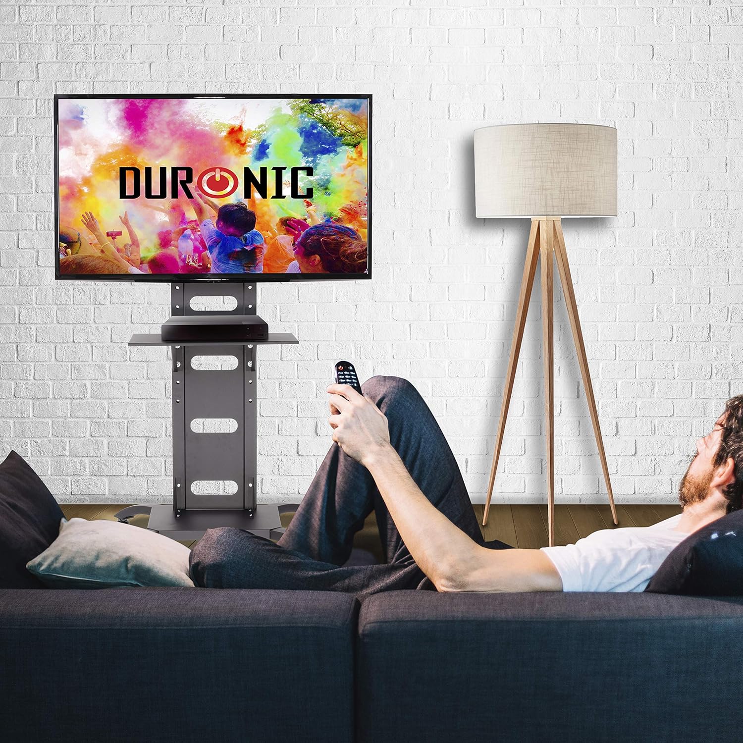 Duronic TVS4T1 Meuble TV pour écran 37 à 70 Pouces Support télévision LCD LED OLED QLED VESA 600x400 mm Charge Max 82 kg roulettes intégrées