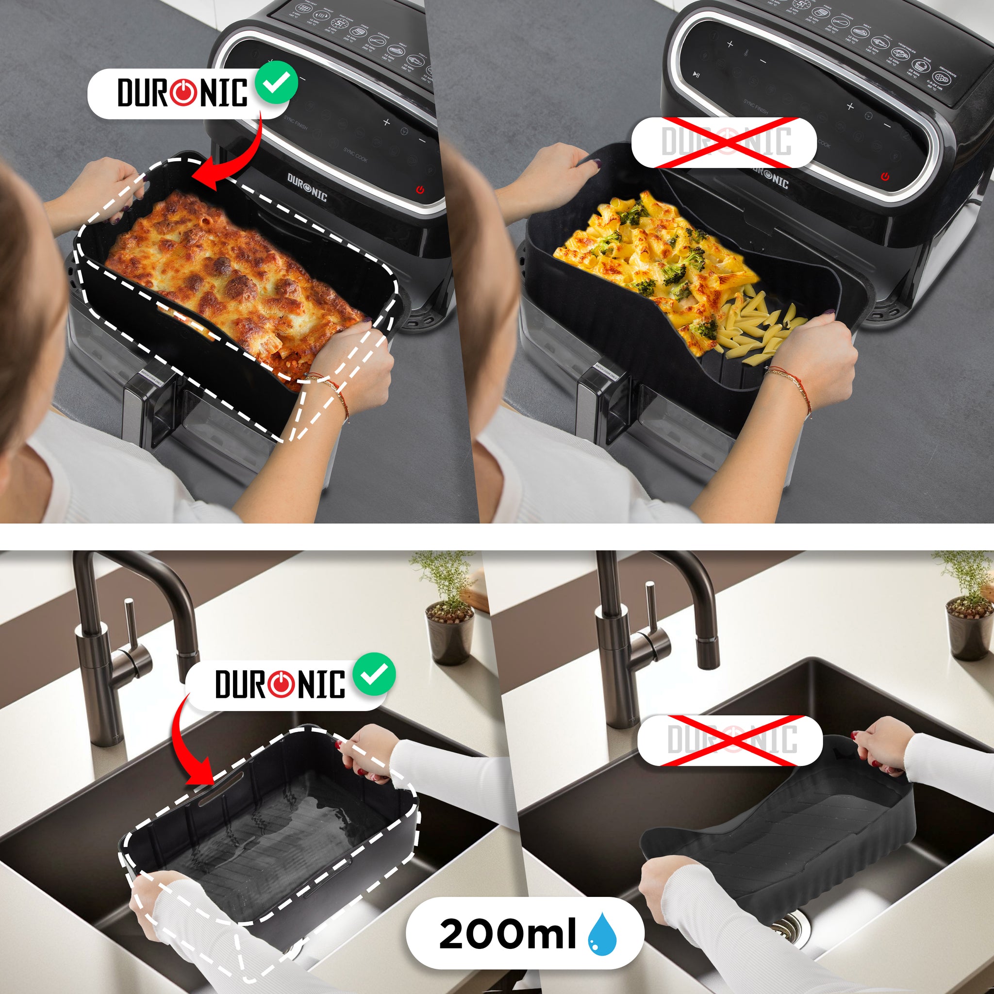 Duronic AFL2 Moule en silicone Plat Réutilisable Accessoire pour Friteuse à air Air Fryer Insert en silicone antiadhésif compatible avec Duronic AF34 AF24 ou autres airfryers