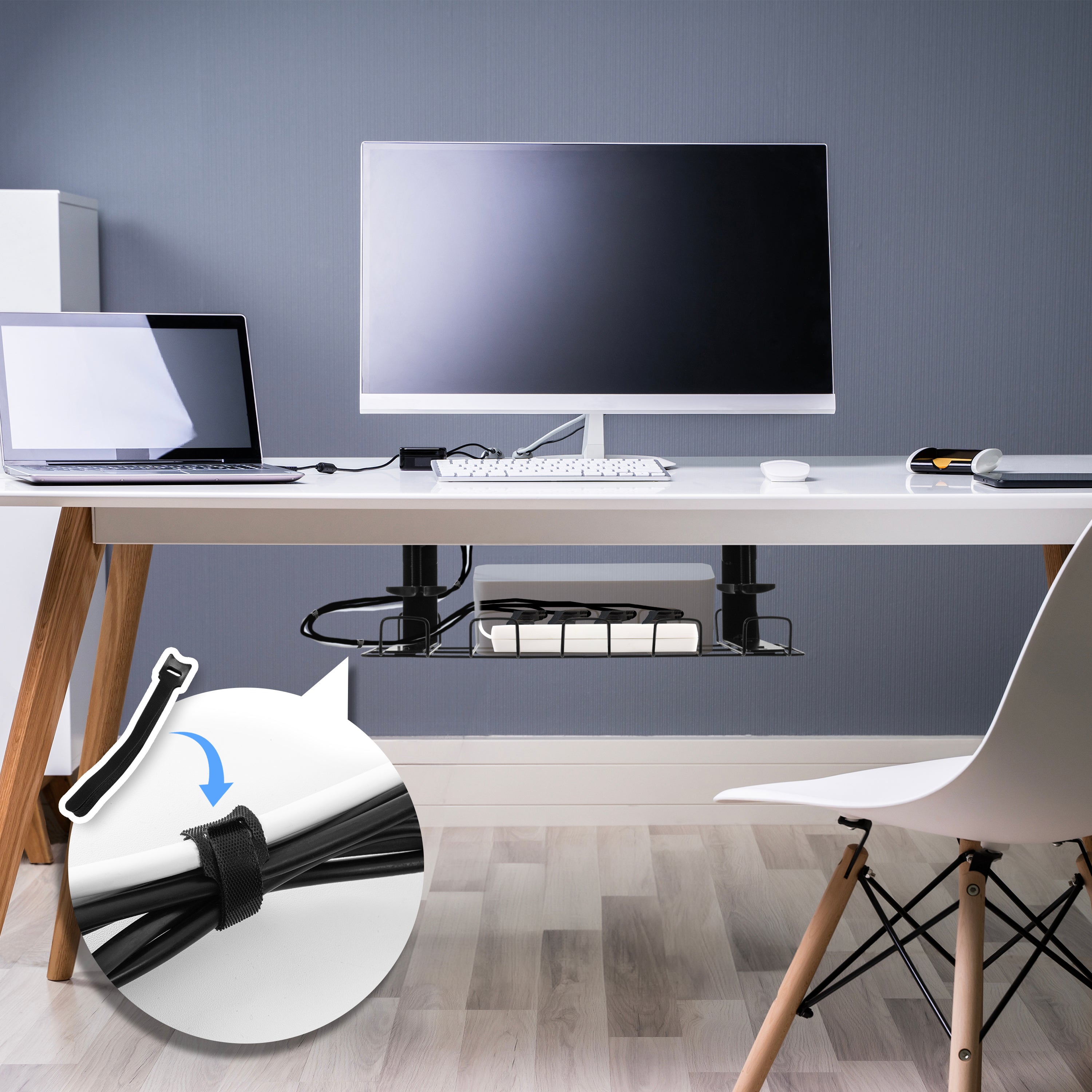 Duronic CMH2 Support de Gestion des Câbles à placer sous un Bureau Tiroir pour rangement et organisation des câbles et fils pour Installation Bureautique