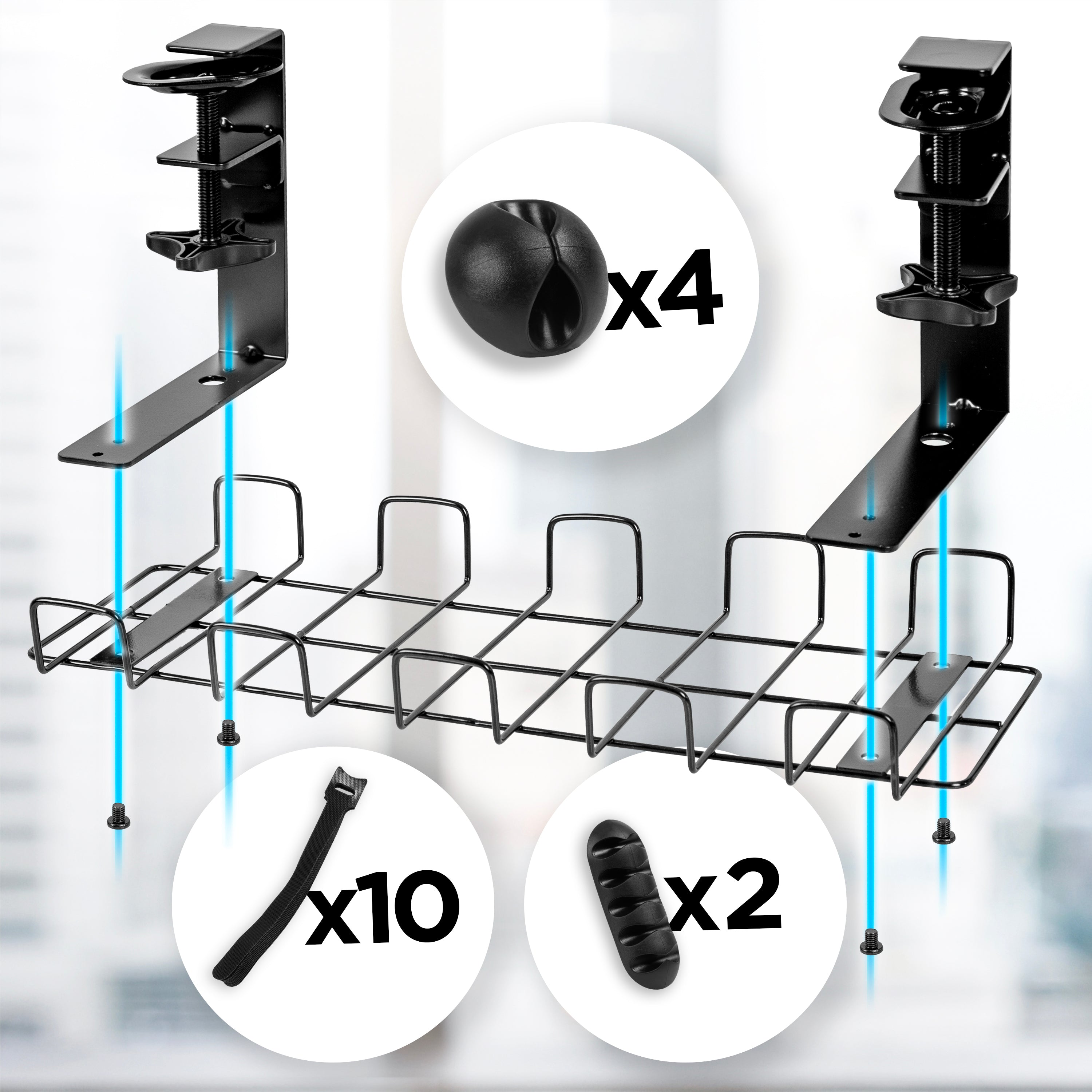 Duronic CMH2 Support de Gestion des Câbles à placer sous un Bureau Tiroir pour rangement et organisation des câbles et fils pour Installation Bureautique