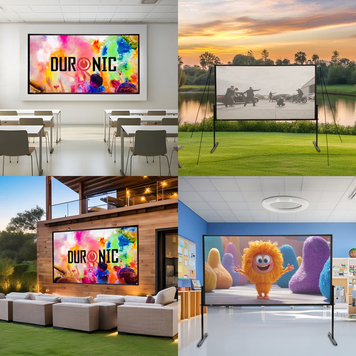 Duronic BD-SFPS120 16:9 Ecran de Projection vidéoprojecteur 120 Pouces Toile de Projection écran Home 4K Full HD 3D Cinema soirée cinéma Bureaux Conférence Classe école Montage Mural trépied