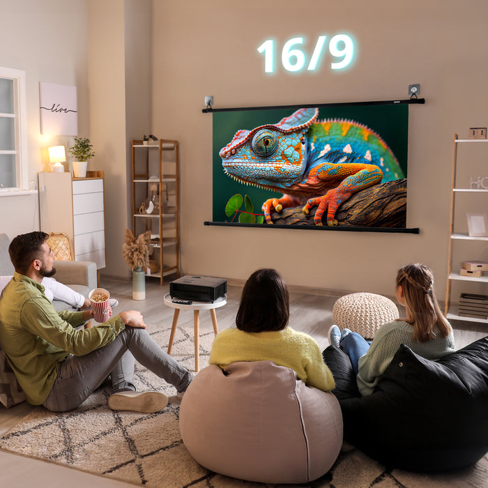 Duronic BPS80 16/9 Ecran de Projection TV et Home Cinema de 80 Pouces 203 cm 177 x 100 cm Fixation par Crochets Barres lestées Toile pour vidéoprojecteur Gain +1 idéal pour 3D 8K 4K 1080P