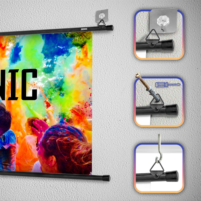 Duronic BPS90 16/9 Ecran de Projection TV et Home Cinema de 90 Pouces 229 cm 199 x 112 cm Fixation par Crochets Barres lestées Toile pour vidéoprojecteur Gain +1 idéal pour 3D 8K 4K 1080P