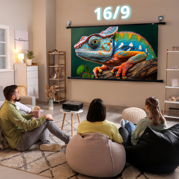 Duronic BPS90 16/9 Ecran de Projection TV et Home Cinema de 90 Pouces 229 cm 199 x 112 cm Fixation par Crochets Barres lestées Toile pour vidéoprojecteur Gain +1 idéal pour 3D 8K 4K 1080P