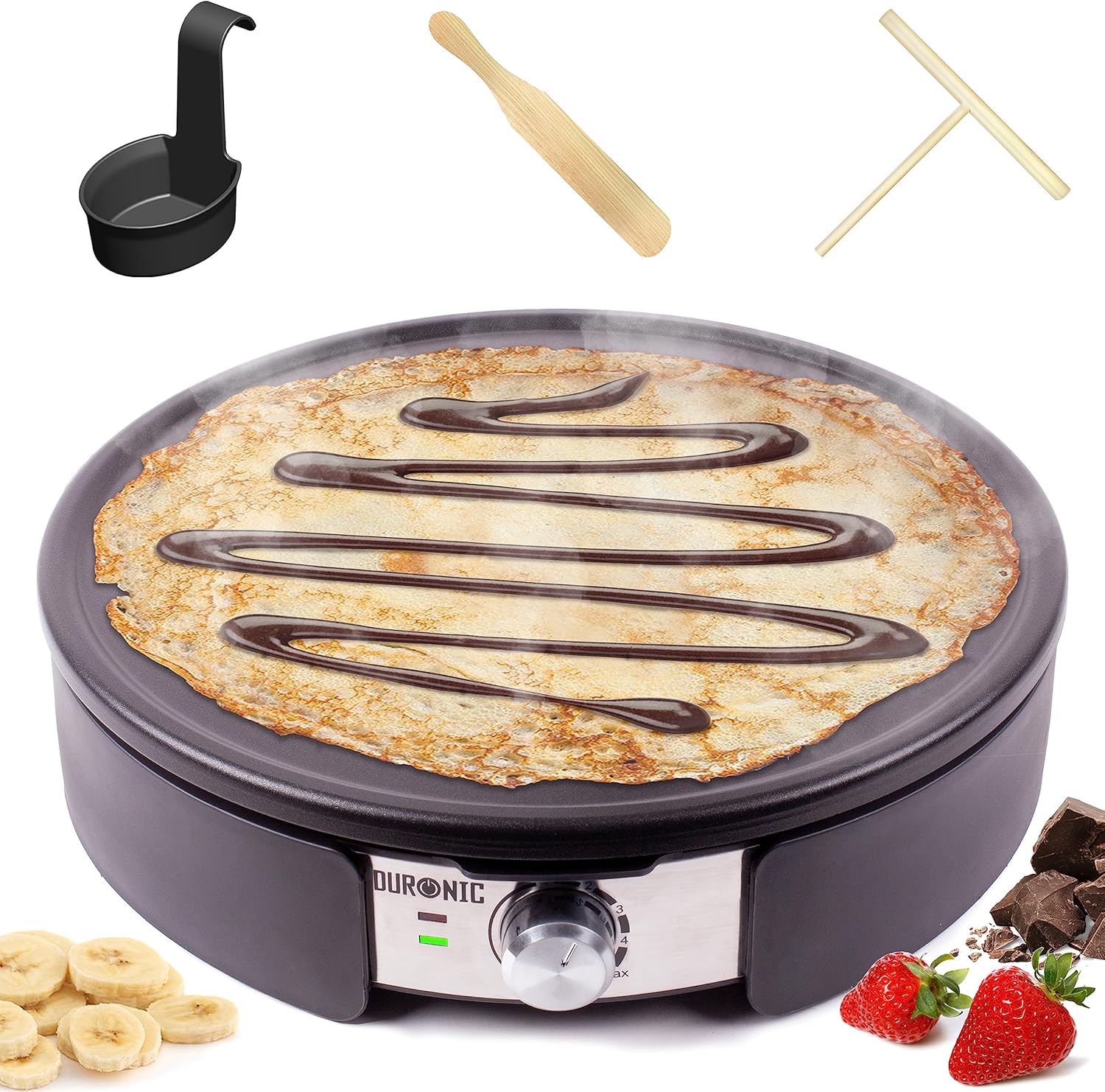 Crêpière électrique avec accessoires.