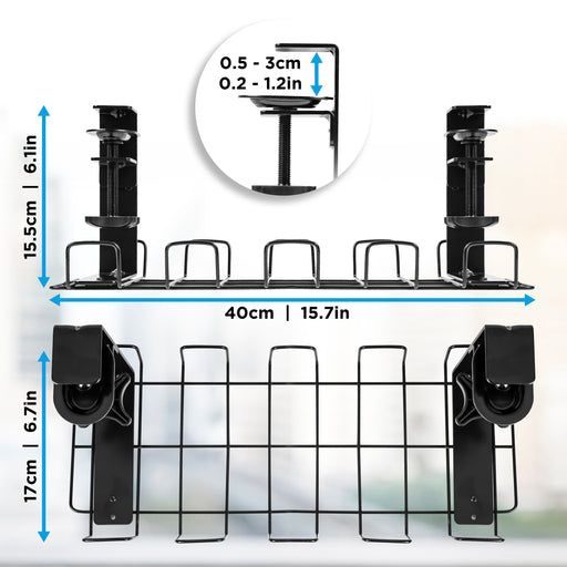 Duronic CMH2 Support de Gestion des Câbles à placer sous un Bureau Tiroir pour rangement et organisation des câbles et fils pour Installation Bureautique