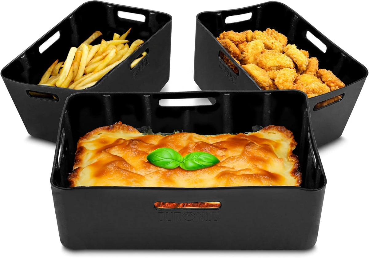 Duronic AFL3 montrant trois plateaux pour préparer frites, nuggets et gratins