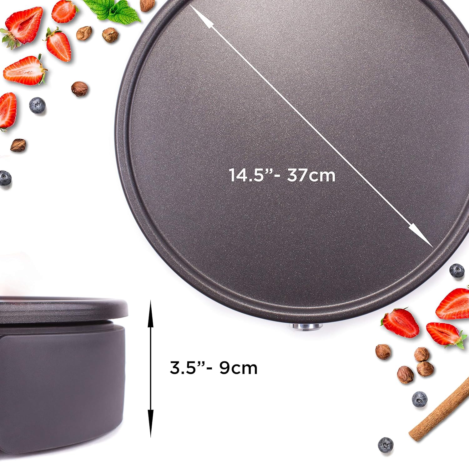 Duronic PM152 montre un diamètre de 37 cm et une hauteur de 9 cm.