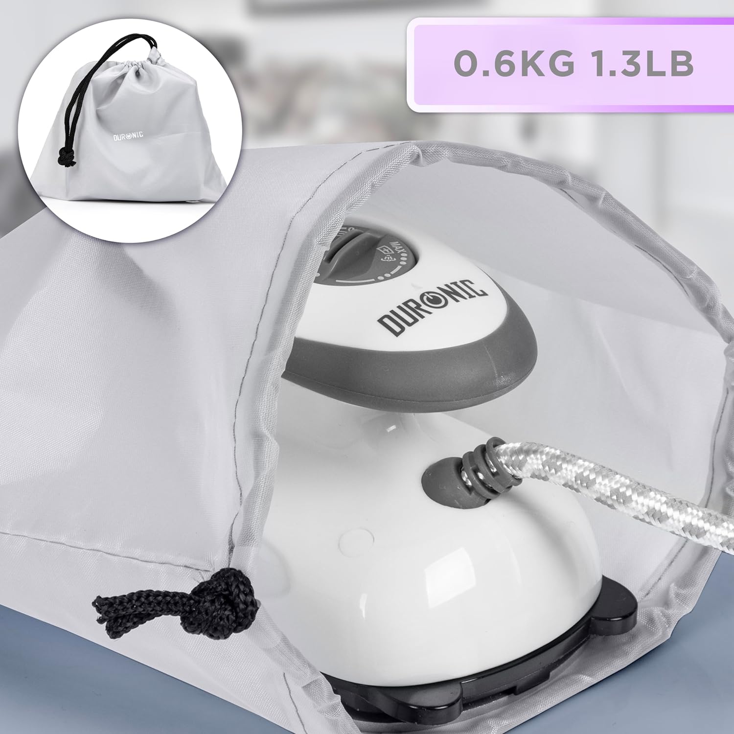 Duronic SI2 WE montrant son poids léger de 0,6 kg et sa pochette de rangement