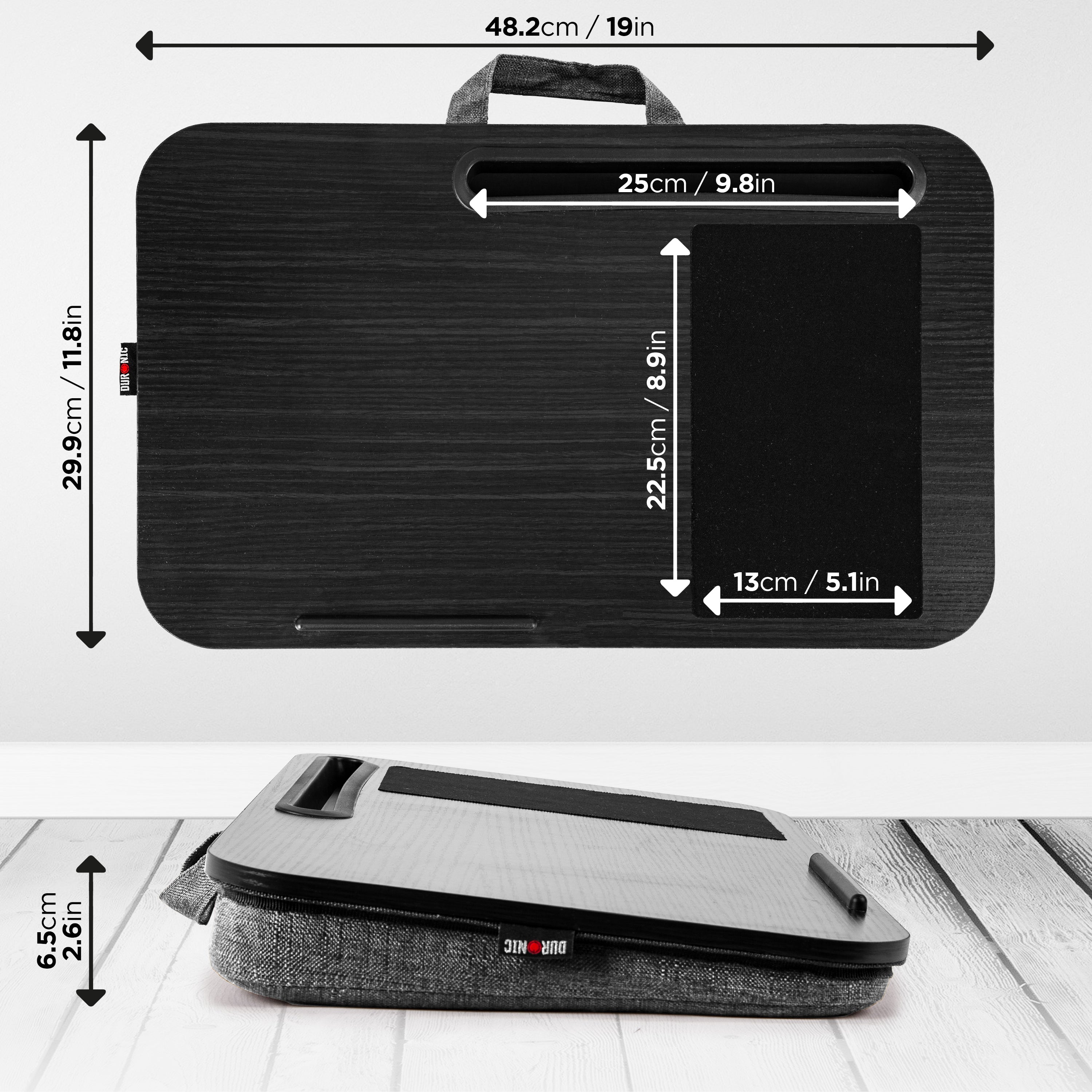 Duronic DML422 Plateau pour Ordinateur Portable avec Coussin incliné Ergonomique | Support pour Tablette | Tapis de Souris | Table à Poser sur Les Genoux | pour PC, Lecture, Dessin, devoirs, étude