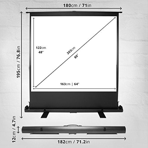 Duronic FPS80 /43 Ecran de Projection – 80 Pouces ou 163 x 122 cm – Format d'image 4:3 – Autoportatif – Repliable – Fixation Murale ou au Plafond – Pour Home Cinema, Salle de Conférence ou Salle de Classe