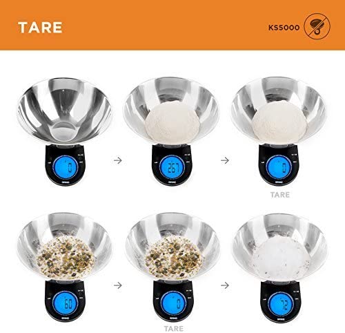 Duronic KS5000 SRSS Balance de Cuisine d'une capacité de 5 kg | Précision à 1 g | Bol en inox de 2.5 L inclus | Large écran LCD | Fonction d'ajout de poids TARE | Idéale pour la pâtisserie