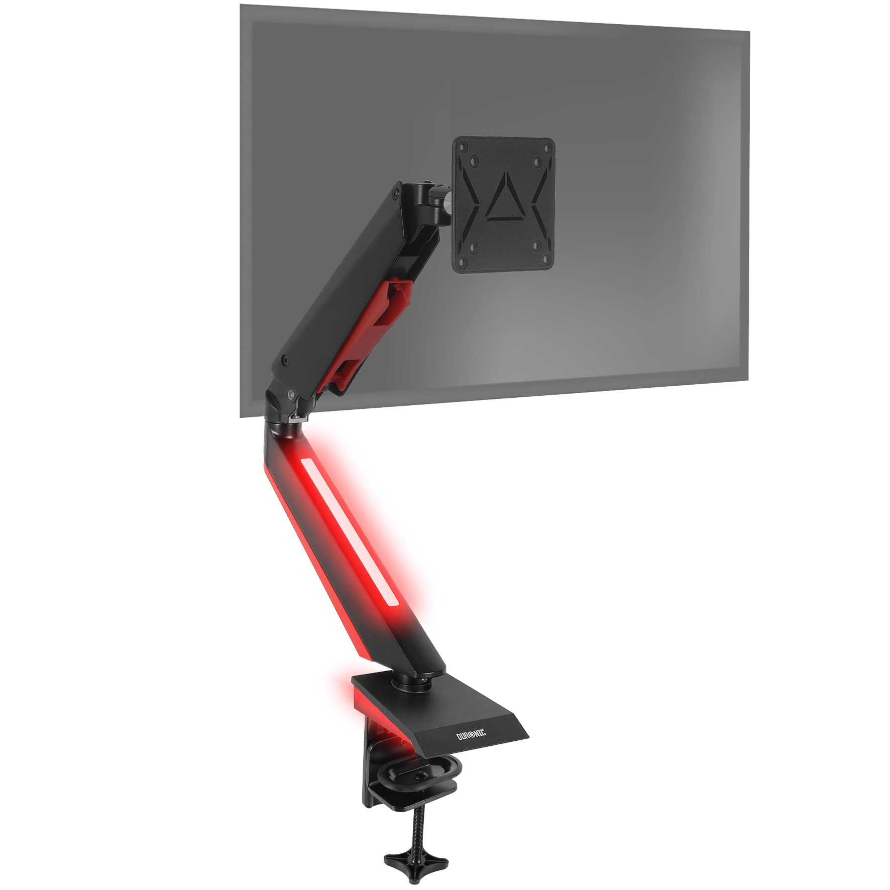 Duronic DMGM5X1 Support de moniteur | 1 écran entre 15 et 32 pouces | Lumière d'ambiance LED rouge | Hauteur ajustable | VESA 75/100 | 8 kg | Bras à gaz | Flexibilité de pivot, rotation et inclinaison