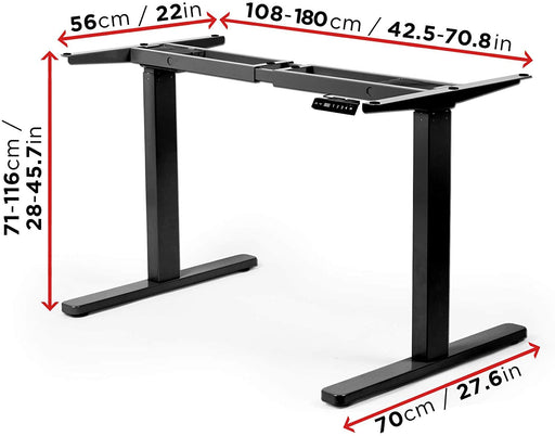 Duronic TM22 BK Bureau Assis-Debout noir | Structure de bureau à hauteur ajustable 71 - 116 cm | Électrique | Sauvegarde des tailles | Max 100 kg | Station ergonomique | Plateau disponible séparément