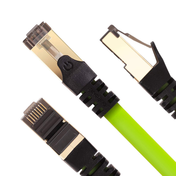 Duronic CAT8 GN Câble Ethernet 1,5 M Vert | S/FTP paire torsadée écrantée et blindée | Bande passante 2GHz / 2000 MHz | Transmission des données 40 Gigabits | Connecteurs RJ45 en or avec manchon