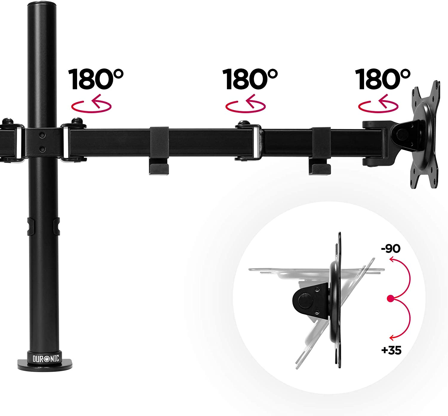 Support Double écran PC Sur Bureau - Mécanisme à Gaz, Réglage Hauteur/inclinaison, Compatible VESA 75/100, Jusqu'à 27"