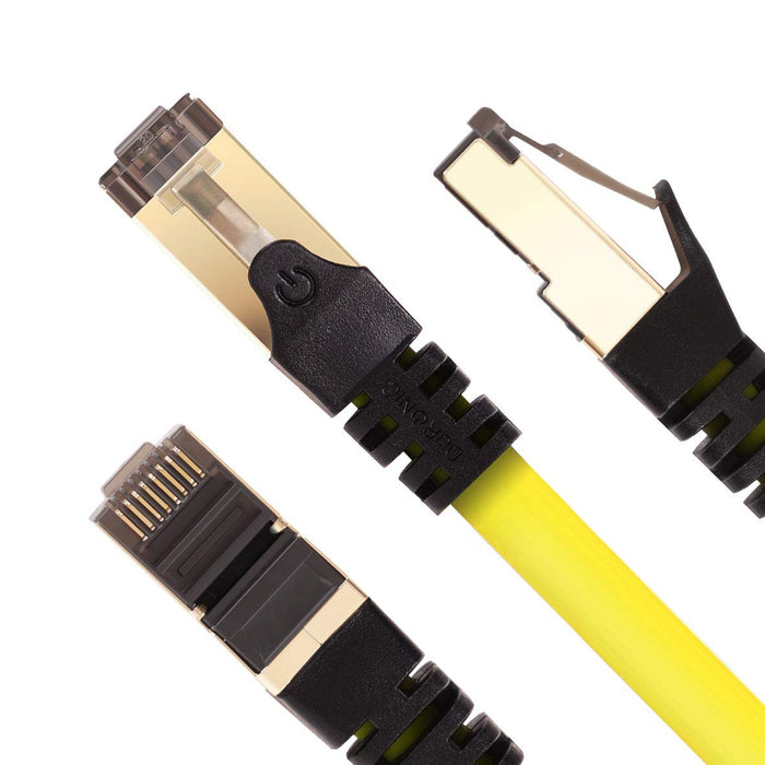 Duronic Câble Ethernet CAT8 YW Jaune 2 M | S/FTP paire torsadée écrantée et blindée | Bande passante 2GHz / 2000 MHz | Transmission des données 40 Gigabits | Connecteurs RJ45 en or avec manchon