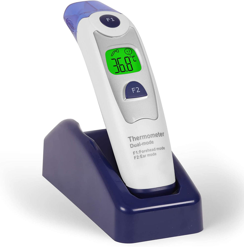Duronic IRT1000 Thermomètre infrarouge 2 en 1 | Température par l’oreille et le front | Convient aux adultes et enfants | Mesure sans contact | Fonction de mémorisation | Socle de rangement | Précis