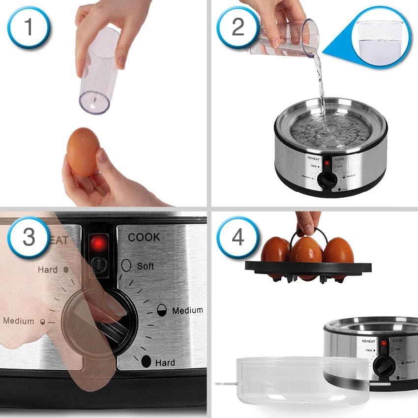 Duronic EB35 BK Cuiseur à oeufs De 1 à 7 oeufs Thermostat et minuteur pour obtenir oeufs durs ou mollets ou à la coque avec fonction dédiée pour préparer deux types de cuisson