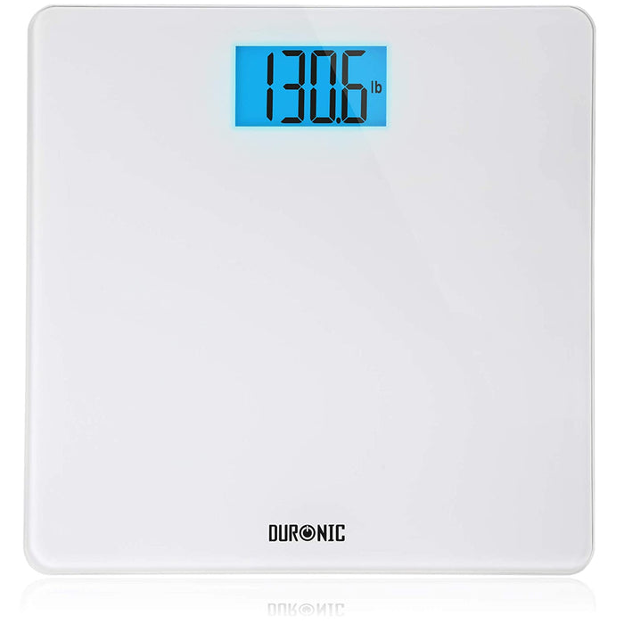 Duronic BS403 Balance Corporelle / Pèse Personne | Capacité élevée de 180kg | Ecran LCD éclairé lisible | Verre blanc | Mesure en kilogrammes | Automatique | 4 Capteurs précis | Surveillez votre poids
