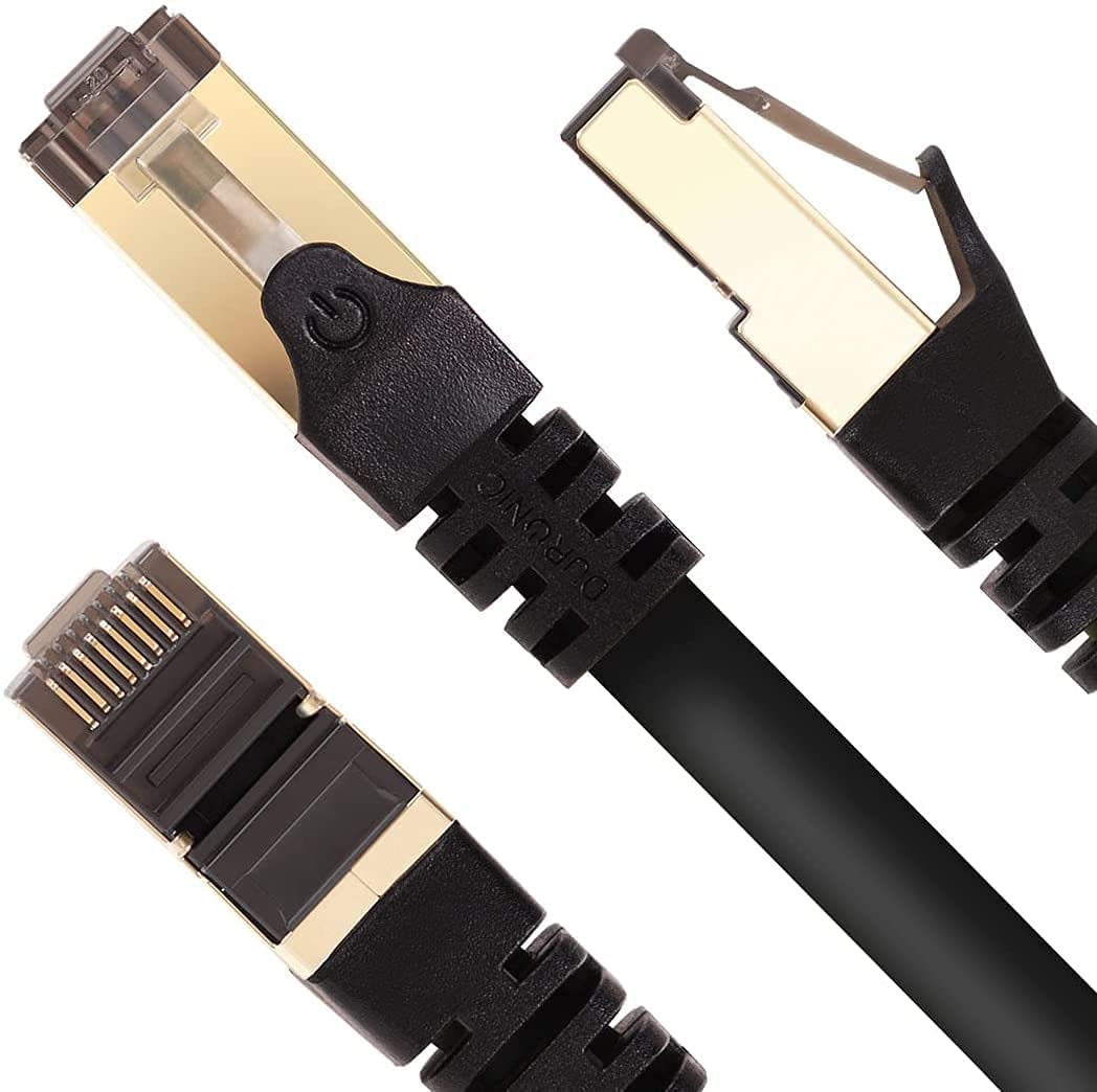 Duronic CAT8 BK Câble Ethernet 10 M Noir | S/FTP paire torsadée écrantée et blindée | Bande passante 2GHz | Transmission des données 40 Gigabits