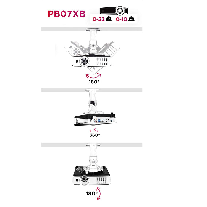 Duronic PB07XB Support vidéoprojecteur Universel inclinable et Rotatif - Capacité 10 kg - Installation Plafond - Idéal pour Home cinémas, Jeux vidéos, présentations, conférences