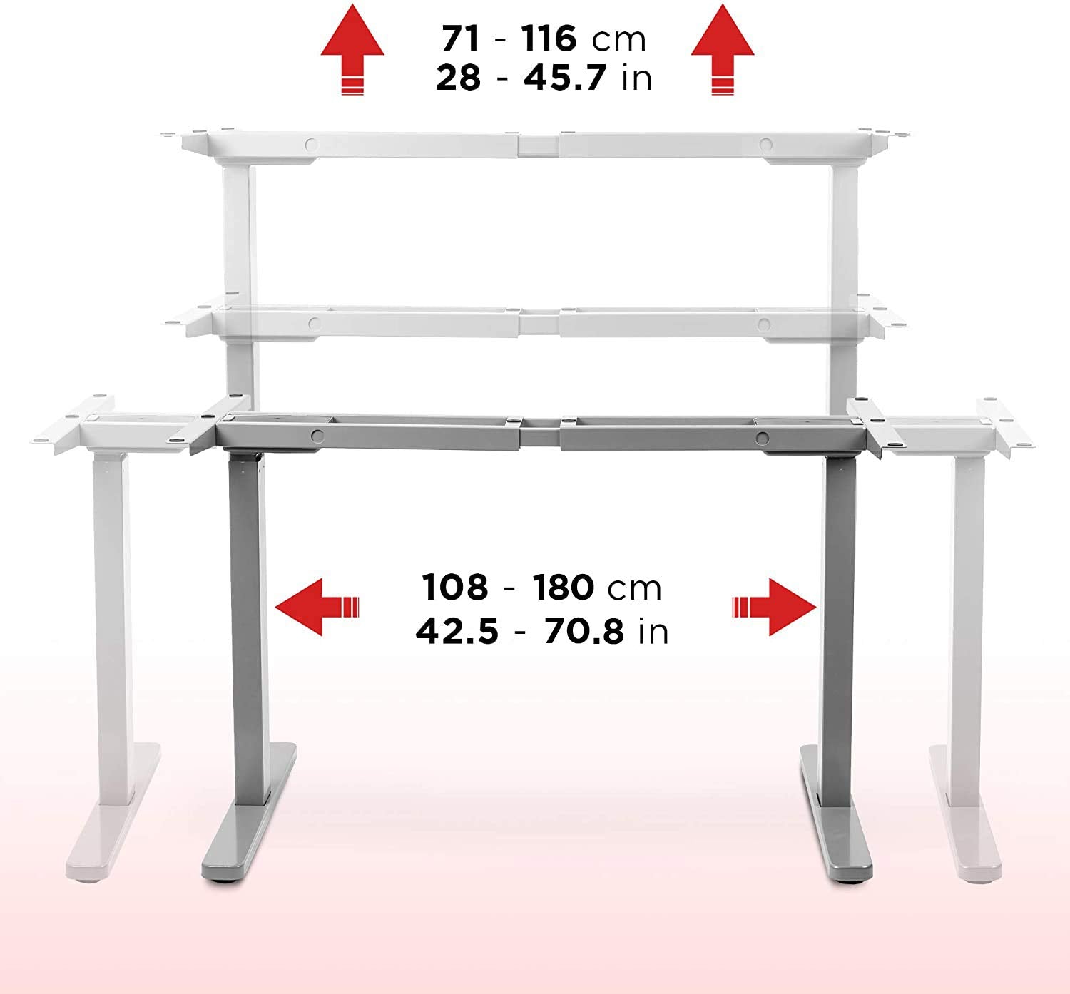 Duronic TM22 GY Bureau Assis-Debout gris | Structure de bureau à hauteur ajustable 71 - 116 cm | Électrique | Sauvegarde des tailles | MAX 100 kg | Station ergonomique | Plateau disponible séparément