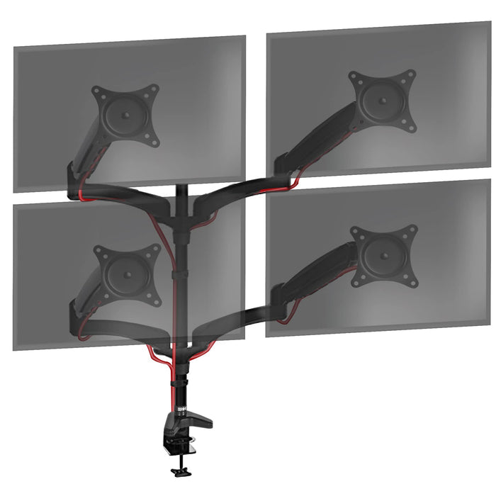 Duronic DM554 Support pour 4 Ecrans à Pince pour Bureau – Mécanisme à Ressort – Ajustement à la volée – Hauteur Ajustable – Compatibilité VESA 75/100 – Potence et Bras en Aluminium – Inclinaison -90°/+85°