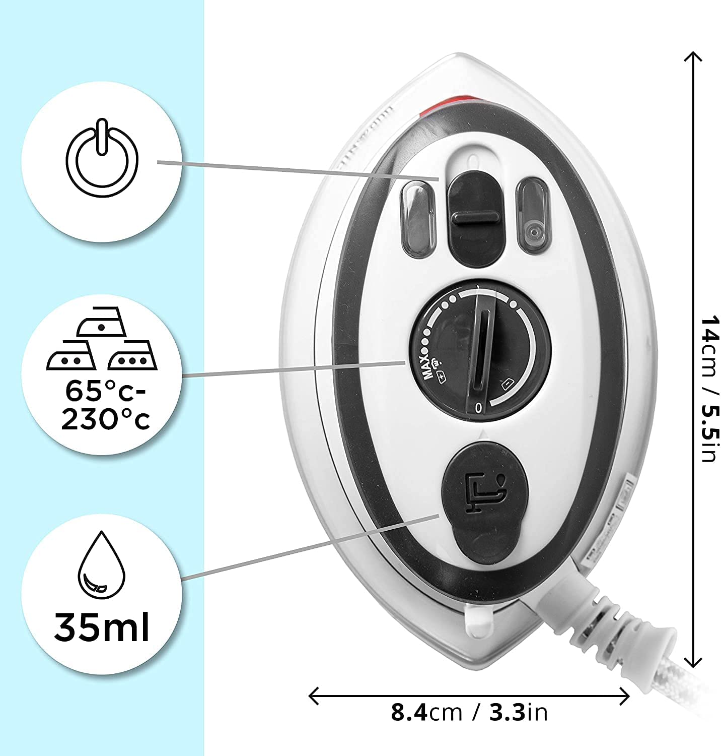 Duronic SI3 WE Fer à repasser à vapeur de voyage 400W Léger et compact 495g Idéal pour les déplacements Convient pour crafts et patchworks Accessoires inclus