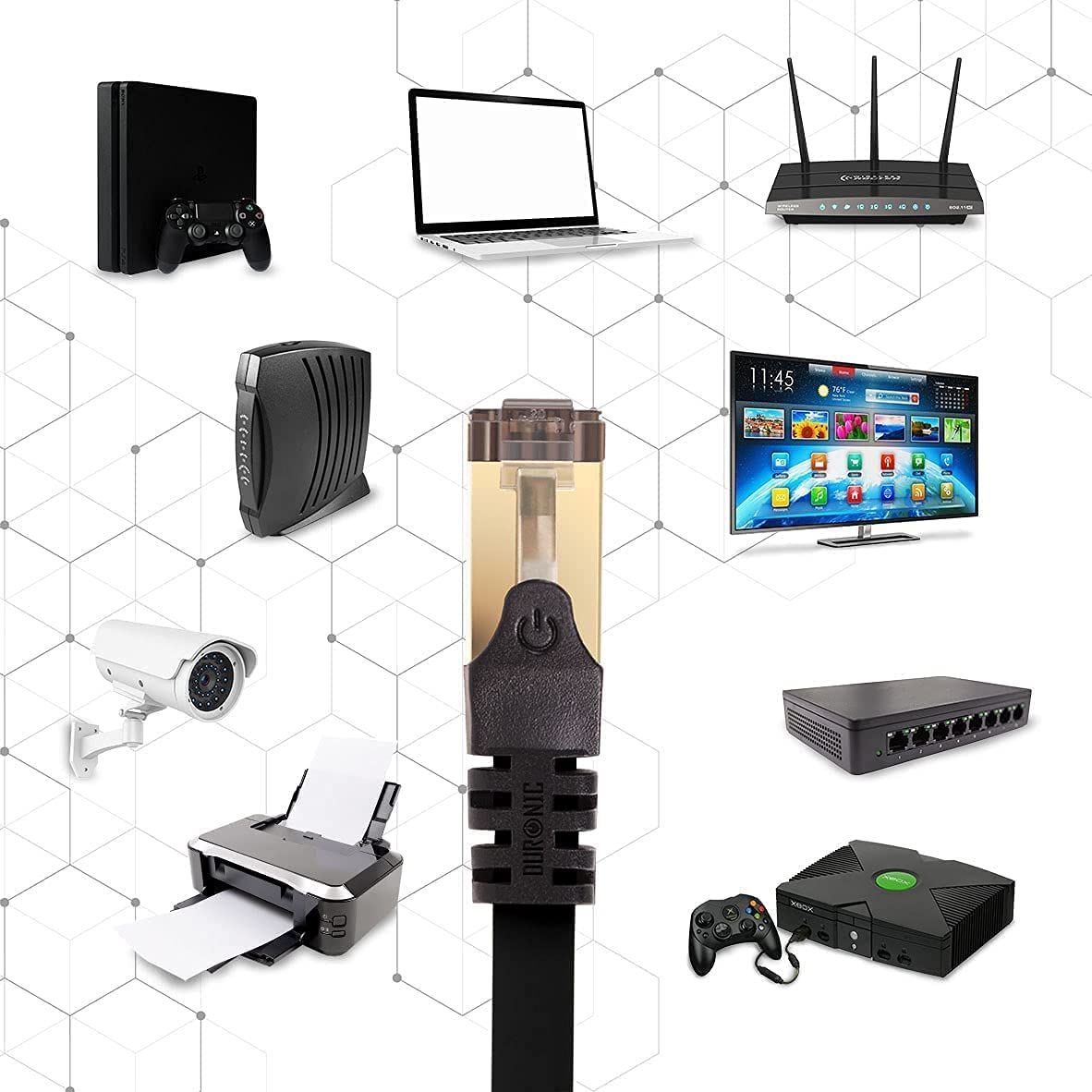 Duronic CAT8 BK Câble Ethernet 10 M Noir | S/FTP paire torsadée écrantée et blindée | Bande passante 2GHz | Transmission des données 40 Gigabits