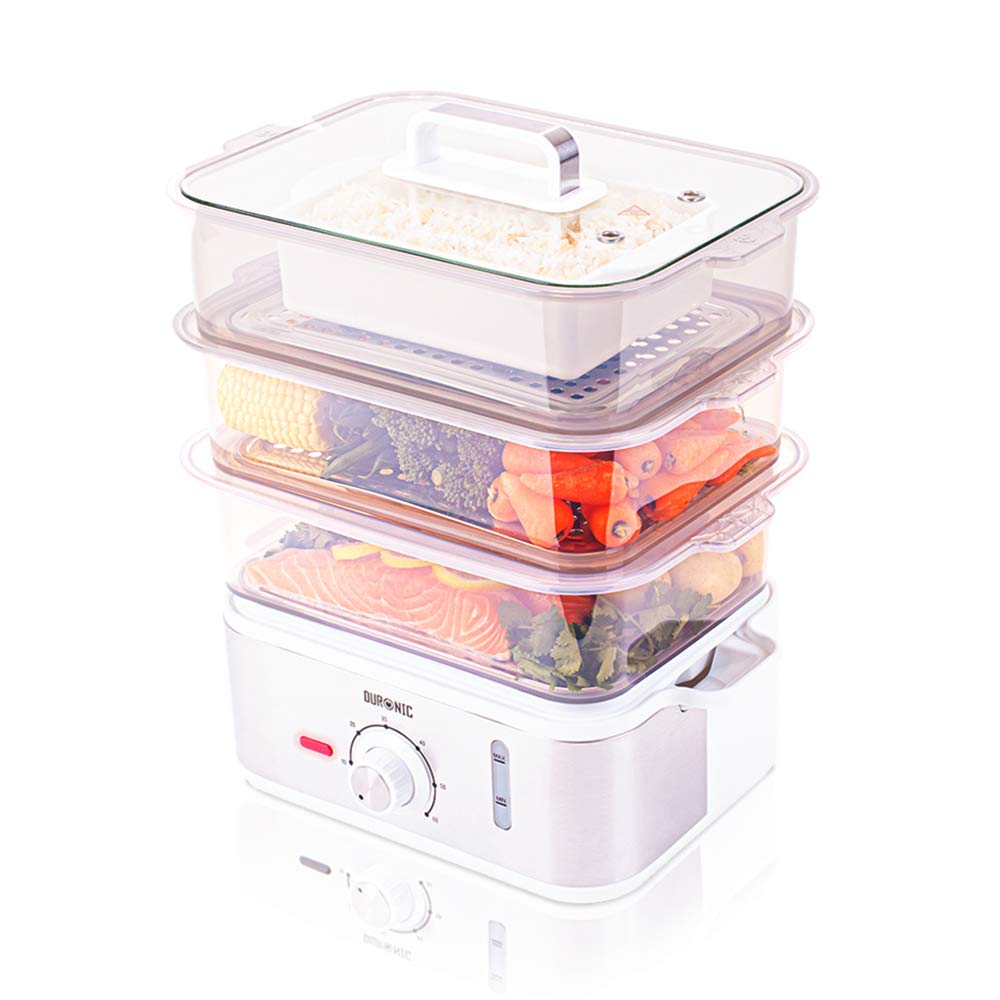 Duronic FS87 Cuiseur vapeur électrique 870W à 3 niveaux | Capacité 10,6 litre | Minuteur | sans bisphénol | Idéal pour cuire viandes, poissons, légumes, pommes de terre, couscous sans matière grasse