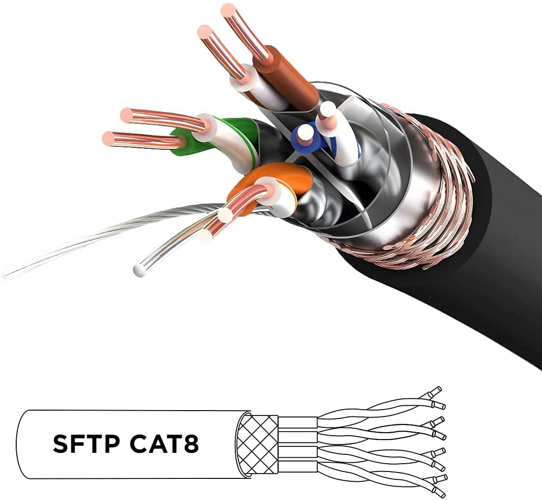 Duronic CAT8 BK Câble Ethernet 10 M Noir | S/FTP paire torsadée écrantée et blindée | Bande passante 2GHz | Transmission des données 40 Gigabits