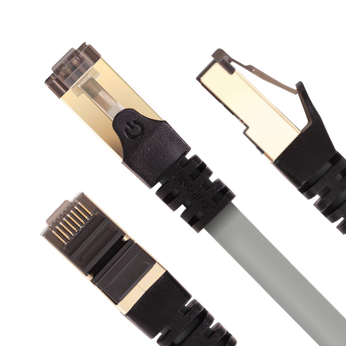 Duronic CAT8 GY Câble Ethernet 5 M Gris | S/FTP paire torsadée écrantée et blindée | Bande passante 2GHz / 2000 MHz | Transmission des données 40 Gigabits | Connecteurs RJ45 en or avec manchon