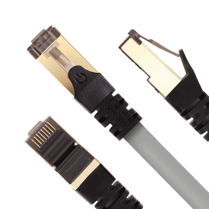 Duronic Câble Ethernet CAT8 GY Gris 5 M | S/FTP paire torsadée écrantée et blindée | Bande passante 2GHz / 2000 MHz | Transmission des données 40 Gigabits | Connecteurs RJ45 en or avec manchon