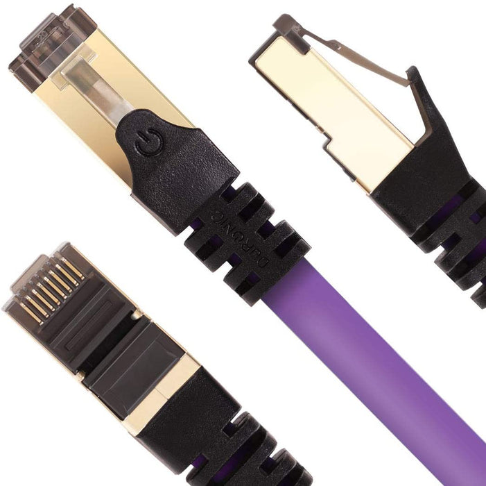 Duronic Câble Ethernet CAT8 PE Mauve 0,5 M | S/FTP paire torsadée écrantée et blindée | Bande passante 2GHz / 2000 MHz | Transmission des données 40 Gigabits | Connecteurs RJ45 en or avec manchon