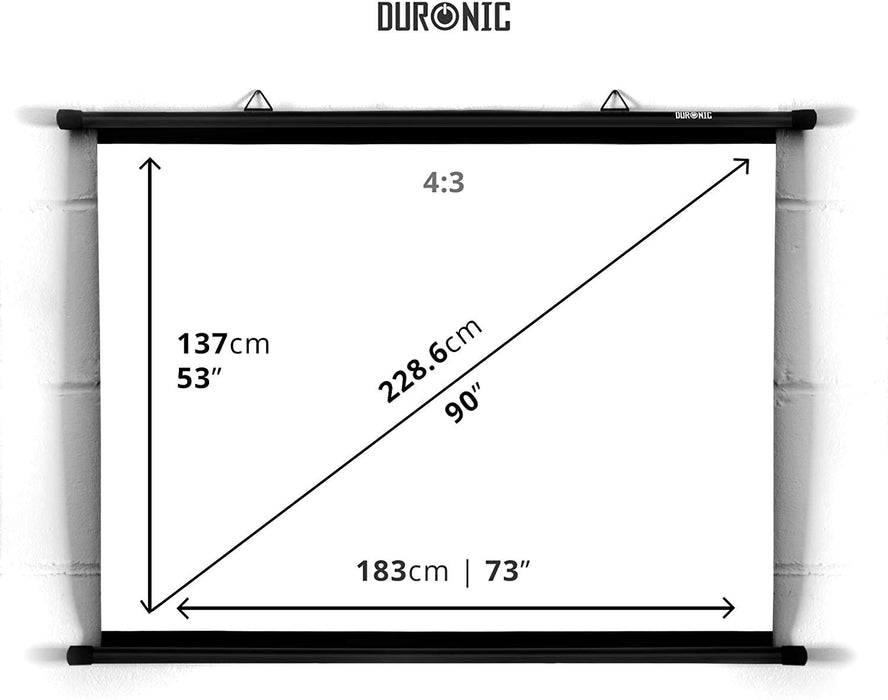 Duronic BPS90 /43 Ecran de Projection avec Barres et Crochets pour vidéoprojecteur - Toile de 90 Pouces ou 229 cm (183 x 137 cm)