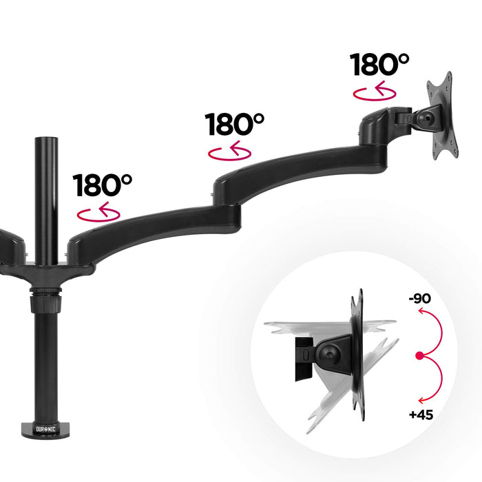 Duronic DM452 Support 2 écrans à Pince pour Bureau | Passe câbles Inclus | Hauteur Ajustable | Rotatif/Inclinable/Pivotable | Compatibilité avec Moniteur VESA 75/100 - Potence et Bras en Aluminium