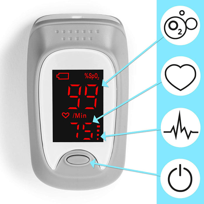 Duronic OX01R Oxymètre de pouls Saturomètre | Mesure la Saturation en oxygène du Sang et Le Rythme Cardiaque | Pochette/étui et lanière | Précis et Rapide | Problèmes cardiaques pulmonaires | Sport