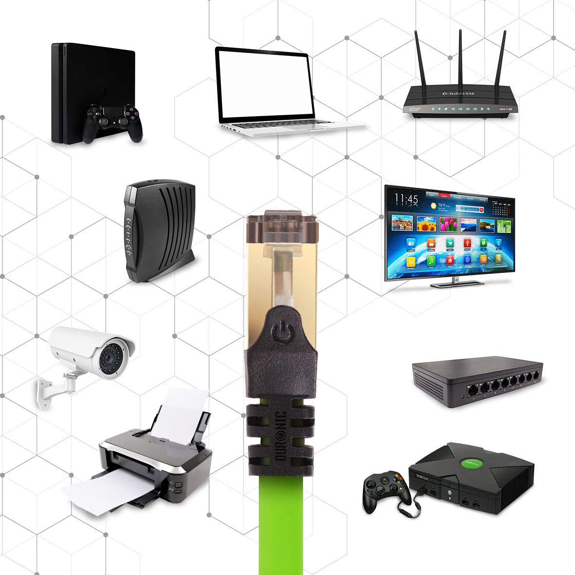 CAT8 GN 3m Câble Ethernet SFTP 2000MHz Transmission de données 40Gb Réseau LAN Internet Connecteurs en or RJ45 Duronic