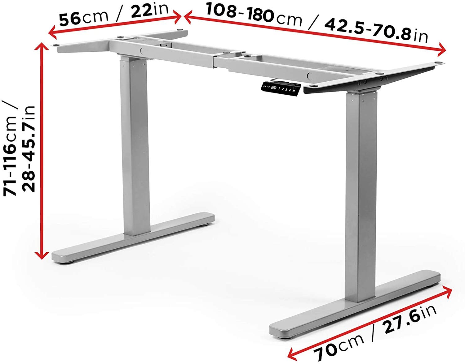 Duronic TM22 GY Bureau Assis-Debout gris | Structure de bureau à hauteur ajustable 71 - 116 cm | Électrique | Sauvegarde des tailles | MAX 100 kg | Station ergonomique | Plateau disponible séparément