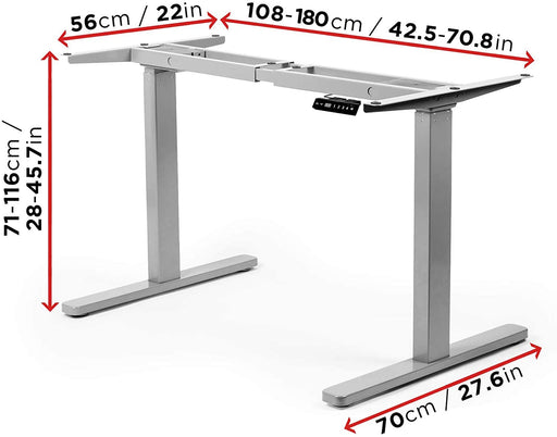 Duronic TM22 GY Bureau Assis-Debout gris | Structure de bureau à hauteur ajustable 71 - 116 cm | Électrique | Sauvegarde des tailles | MAX 100 kg | Station ergonomique | Plateau disponible séparément