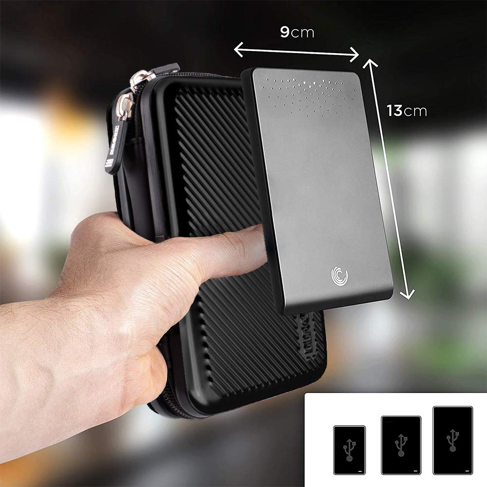 Duronic HDC3 BK étui de protection rigide pour disque dur, GPS, batterie portable, liseuse | housse pour disques durs externes | noir | Aluminium antichoc | Léger et compact | 11 x 16 cm
